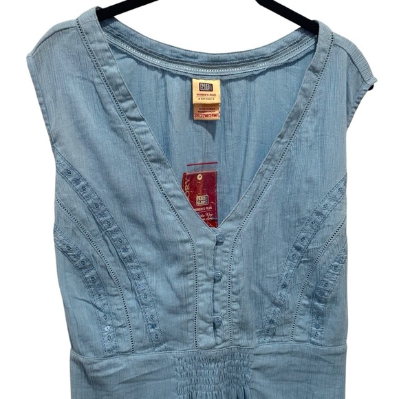 NEW Vintage Faded Glory Baby Blue Crepe Embroidered Cottagecore Tieback Tank 3X - Picture 3 of 10